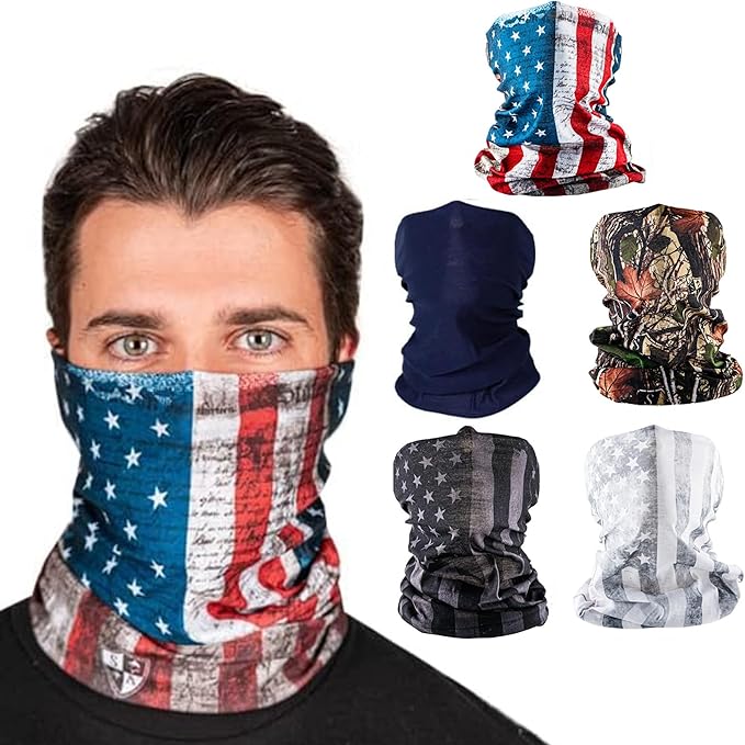 S A Company 5-Pack UV Face Shield | UV 30+ Multipurpose Neck Gaiter Balaclava for Adults
