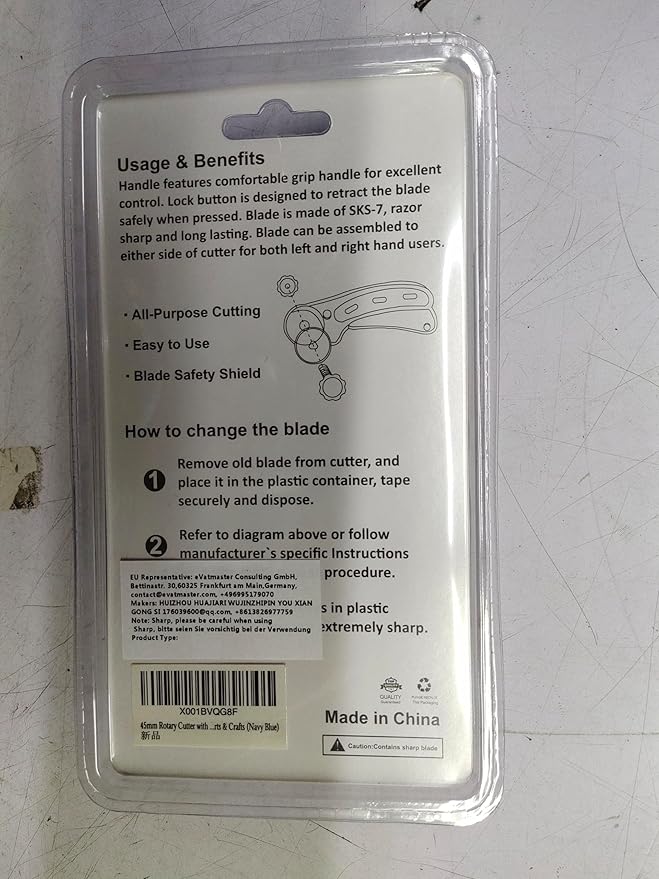 Headley Tools 45mm Rotary Cutter with 5pcs Extra Rotary Blades, Ergonomic Rolling Cutter with Safety Lock for Fabric, Sewing, Quilting, Cloth, Paper, Leather, Crafting, Fabric Rotary Cutter(Navy Blue)
