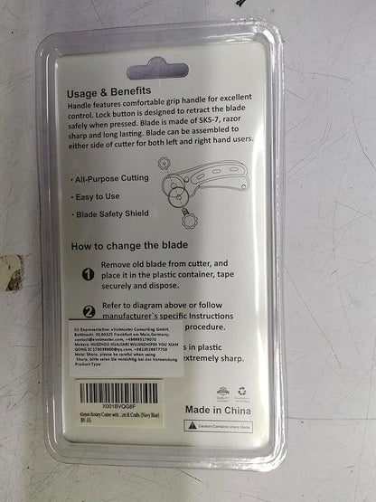 Headley Tools 45mm Rotary Cutter with 5pcs Extra Rotary Blades, Ergonomic Rolling Cutter with Safety Lock for Fabric, Sewing, Quilting, Cloth, Paper, Leather, Crafting, Fabric Rotary Cutter(Navy Blue)