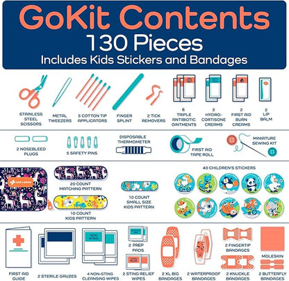 KeepGoing Travel First Aid Kit for Kids – 130 Pc. for Car, Home, Purse, Diaper Bag & Backpack with Latex-Free Bandages - Mini First Aid Kit Travel Size TSA-Approved