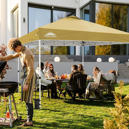 EAGLE PEAK Pop Up Canopy Tent with Wheeled Carry Bag, 8 Stakes, 4 Ropes, 4 Weight Bags, Easy Set Up Tent Canopy, 12x12 ft, 144sqft of Shade, Beige