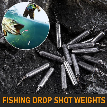 Dr.Fish 50 Pack Fishing Drop Shot Weights Lead Fishing Weights Pencil Skinny Sinkers with Barrel Swivels for Freshwater Bass Fishing
