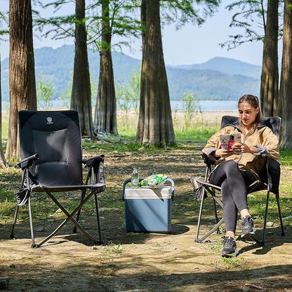 EVER ADVANCED Reclining Camping Chairs for Adult Lightweight, Folding Recliner Chair with Adjustable Back, 4-Level Lounge Chairs, Portable Lawn Chairs for Patio Balcony, Supports 350lbs Grey