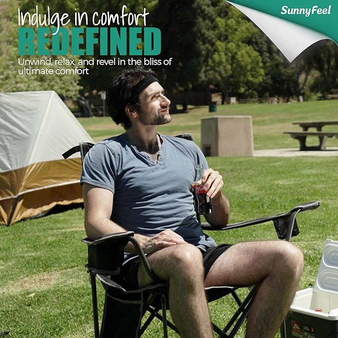 SUNNYFEEL Oversized Folding Camping Chair 2 Pack 500 LBS Heavy Duty Lawn Chairs with Portable Folding with Armrest, Cup Holder, Pocket ＆Bag for Outdoor Camping/Beach/Travel/Picnic/Fishing