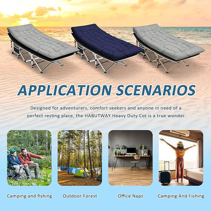 HABUTWAY Camping Cot, Portable Camping Cot for Adult, 28" Wide Sleeping Cot Max Load 600LBS with Thick Mattress and Carry Bag, Portable Camping Bed for Outdoor Camping/Office, Home Nap