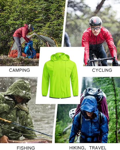 COOFANDY Men's Packable Rain Jacket Lightweight Waterproof Raincoat with Hood Travel Hiking Golf Windbreaker