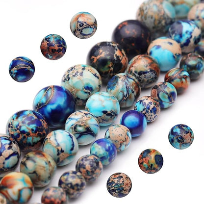 Youngbling Natural Gemstone Beads for Jewelry Making,10mm Mixed Blue Imperial Jasper Polished Round Smooth Stone Beads for Bracelet Necklace 15 Inch