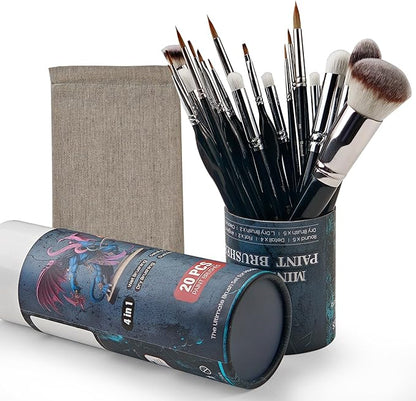 Miniature Paint Brushes Dry Brush, 20PCS Fine Detail Paint Brush Set for Blending, Dusting, Acrylic Oil Watercolor Painting, Model Painting, Crafts, Paint by Numbers