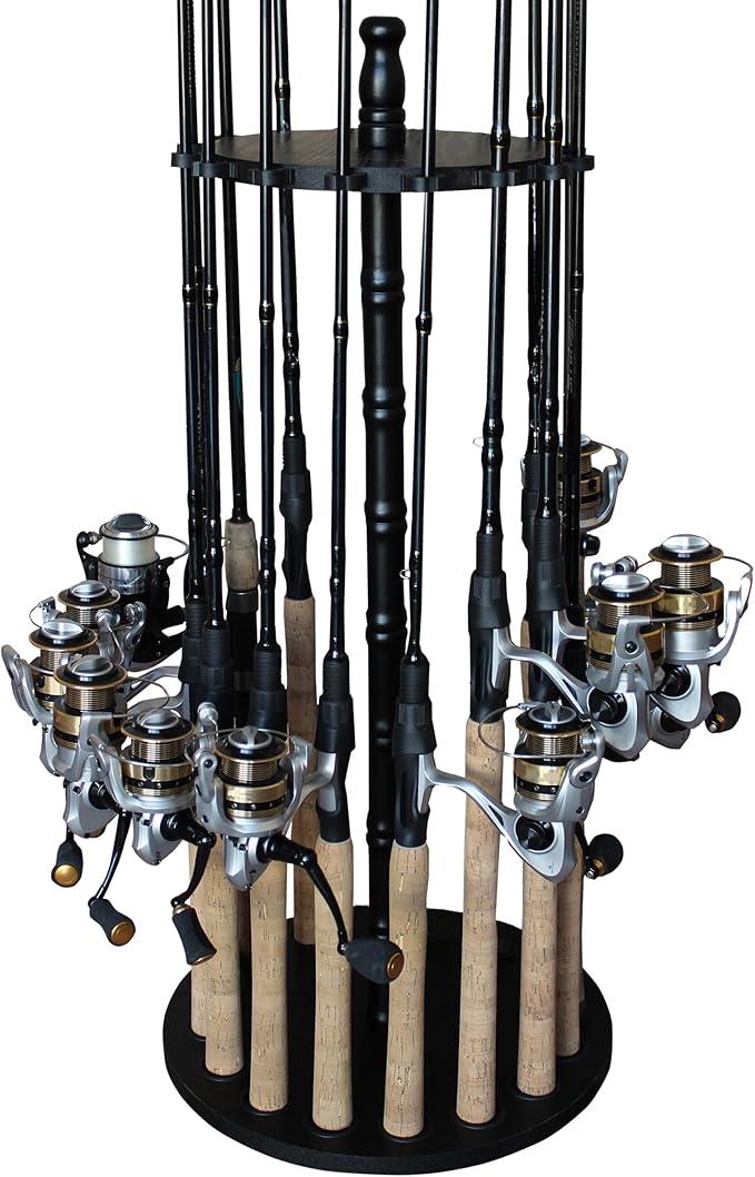 Rush Creek Creations | Fishing Rod Holder for 16 Rods, Fishing Pole Holder for Garage Organization and Storage, for Fishing Reels, Fishing Gear, Fishing Accessories, Tackle Box (360° Access)