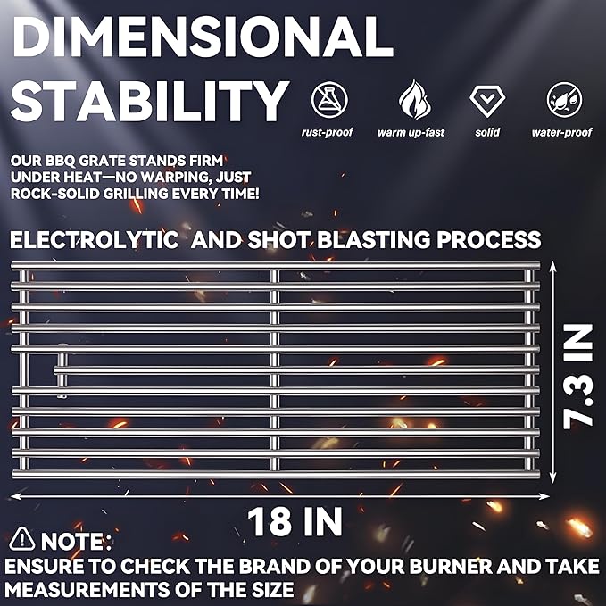 2025 1 Pc 18 x 7-3/8 Upgrade Heavy Duty Cast Shot Blasting Stainless Steel 5/16 Rod BBQ Cooking Grill Grate Replacement Part for Blaze Grill 3, 4, 5 Burner Grill Models, AOG, RCS, Summerset Sizzler