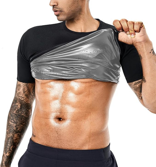 Sauna Sweat Suits Shirt Waist Trainer for Men Compression Vest Workout Gym Clothes Sweat Enhancer Short Sleeve