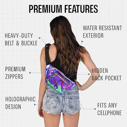 Holographic Fanny Pack Belt bag - Crossbody Waist Bag for Men or Women - Hands-Free, Waterproof Large Bumbag for Hiking, Running, and Travel (purple)