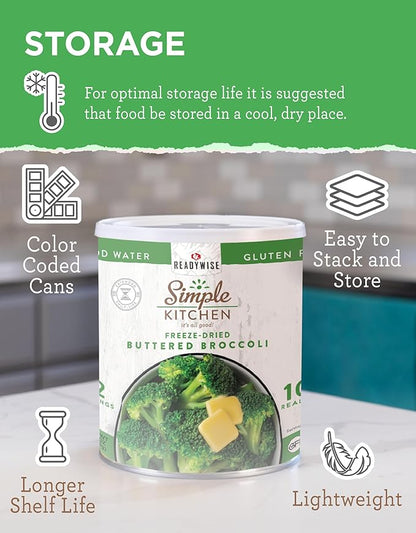 Simple Kitchen Freeze Dried Buttered Broccoli – 12 Servings for Family Meal Prep, Canned Broccoli, Gluten Free & Dehydrated Camping Meals, Emergency Survival Food for Backpacking & Hiking, #10 Can