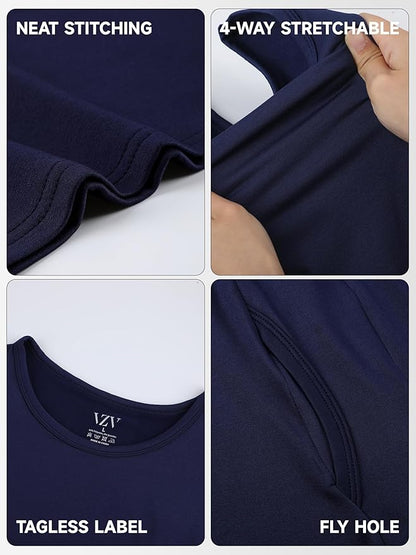VZV Thermal Underwear for Men Fleece Lined Long Johns for Mens Thermals Top and Bottom Set Soft Base Layer for Winter