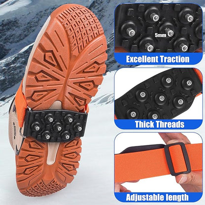 Ice Cleats Snow Traction Cleats for Boots and Shoes Mid-Sole Non Slip Crampons with Adjustable Straps 7 Tungsten Studs for Secure Grips Rotatable Traction Aids Walking on Snow and Ice