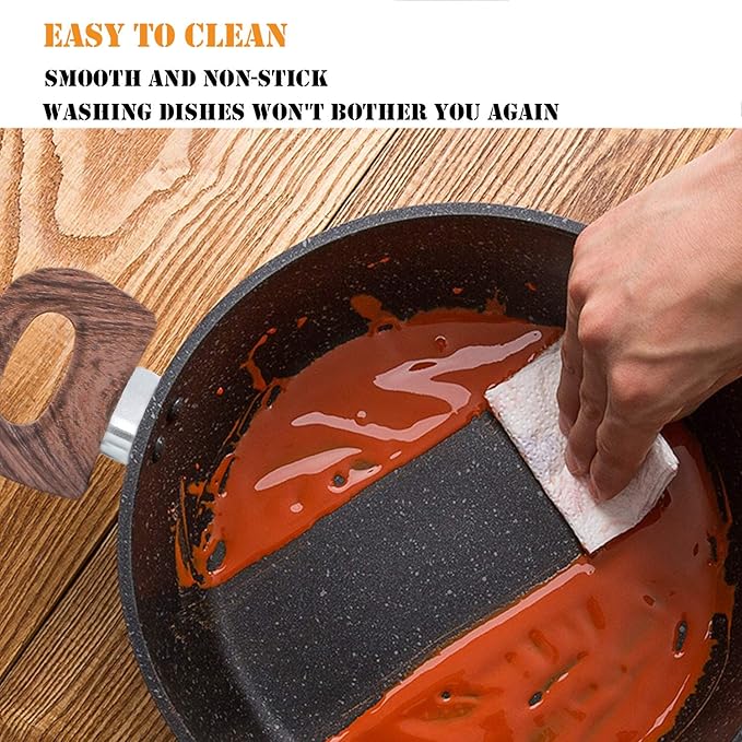 Kitchen Academy Induction Pots and Pans Set Non Stick - 12 Pcs Nonstick Kitchen Cookware Set, Black Hammered Cooking Pans Set