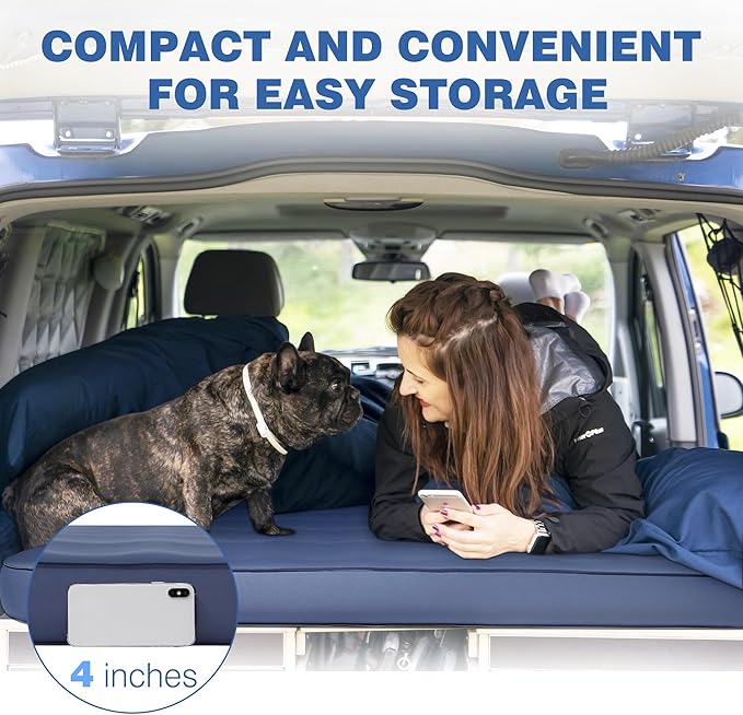 OUTSKIRT Ultralight Self Inflating Sleeping Pad, 4" Thick Camping Mattress with Pump Pack, 9.5 R-Value Insulated Sleeping Mat, Portable Camping Bed for Car, Truck or Van, 4 Season Camp Mattress