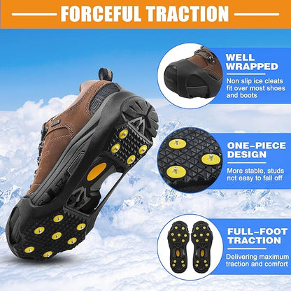 Ice Cleats for Shoes and Boots, Walk Traction Snow Cleats Crampons Anti Slip 11 Studs Ice Shoes Grippers for Women Men Ice Fishing Walking on Snow Ice