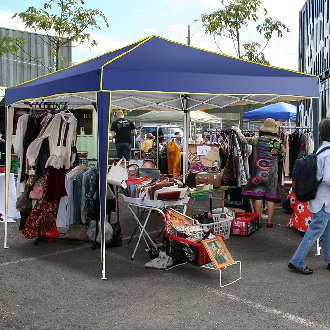 COBIZI 10x10 Pop Up Canopy with 4 Sidewalls, Easy up Canopy for Events, Sports, Beach, Party, Outdoor Party Canopies with 4 Weight Bags, Stakes x4, Ropes x4, Dark Blue