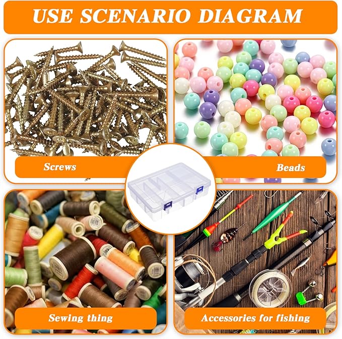 6 Pack Fishing Tackle Box Organizer Storage Clear Fishing Box with Movable Tray Plastic Waterproof Compartment Organizer for Lure Container Craft Beads Jewelry