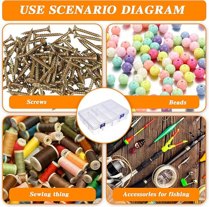 6 Pack Fishing Tackle Box Organizer Storage Clear Fishing Box with Movable Tray Plastic Waterproof Compartment Organizer for Lure Container Craft Beads Jewelry