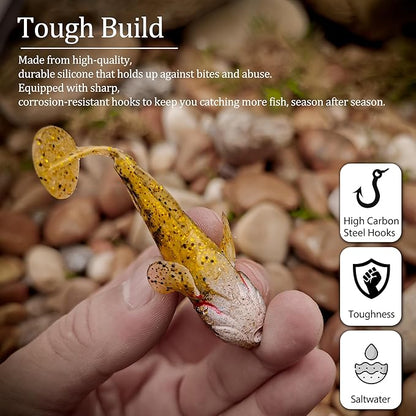 Soft Fishing Lures Shad Minnow Swimbaits, Pre-Rigged Jig Heads Paddle Tail Swim Baits for Bass, Trout, Walleye, Crappie, Sinking Jigs Bait for Saltwater Freshwater, Fishing Gifts for Men