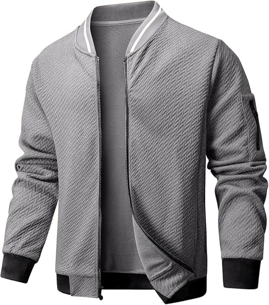 Mens Casual Jacket Loose Fit Lightweight Jacket Varsity Bomber Jacket with Zipper