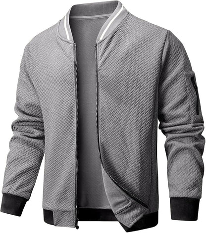 Mens Casual Jacket Loose Fit Lightweight Jacket Varsity Bomber Jacket with Zipper
