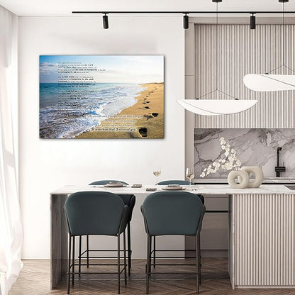 Footprints in the Sand Canvas Prints Wall Art, Footprints in the Sand Wall Art Decor, Inspirational Christian Poem Wall Poster Gift, Beach Picture Wall Art for Living Room Beach Office 32"Hx48"WInches