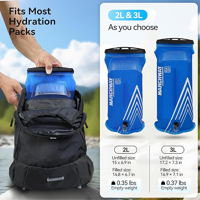 MARCHWAY Lightweight TPU Hydration Bladder 2L/3L for Hydration Packs, Slide-Seal Wide Mouth Water Reservoir Bag with Carry Handle for Hiking, Cycling, Running, Camping, Travel