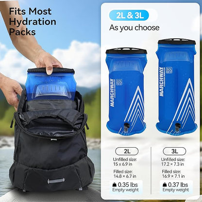 MARCHWAY Lightweight TPU Hydration Bladder 2L/3L for Hydration Packs, Slide-Seal Wide Mouth Water Reservoir Bag with Carry Handle for Hiking, Cycling, Running, Camping, Travel