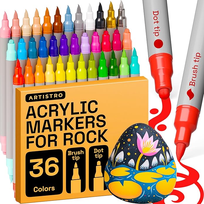 ARTISTRO Rock Acrylic Paint Markers - Rock Painting Kit for Arts & Crafts - Dual Tip Acrylic Paint Pens