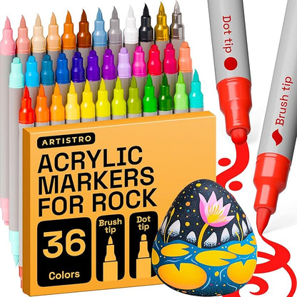 ARTISTRO Rock Acrylic Paint Markers - Rock Painting Kit for Arts & Crafts - Dual Tip Acrylic Paint Pens