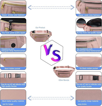 Entchin Fanny Pack for Women Men,Crossbody Belt Bag with 4-Zipper Pockets,Adjustable Waist Bag Pack,One of the Most Popular Travel Essential Gifts for Walking,Traveling,Cycling