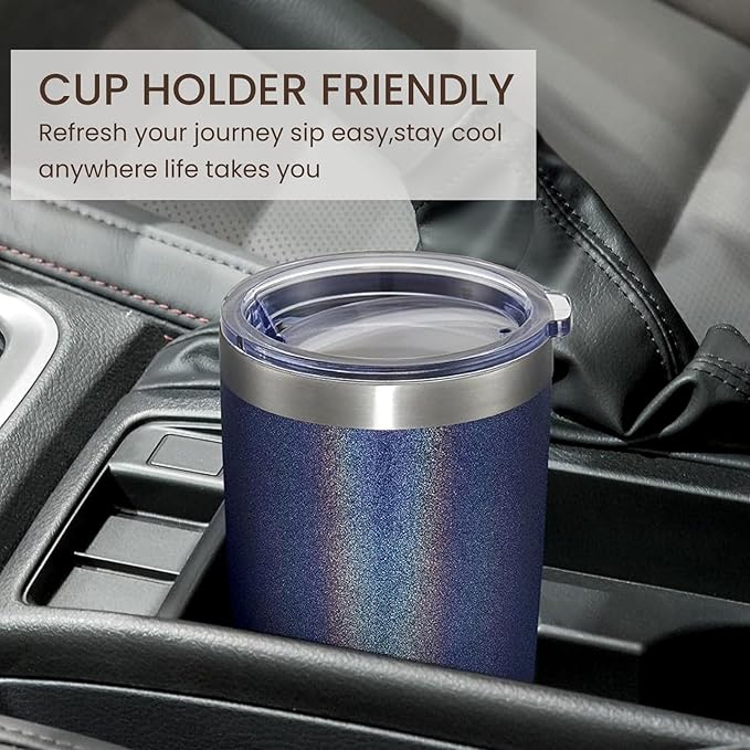 MEWAY 20oz Tumbler 4 Pack Double Wall Vacuum Insulated Travel Glitter Mug Bulk, Stainless Steel Tumblers with Lid and Straw, Powder Coated Coffee Cups for Woman(Rainbow Navy,Set of 4)