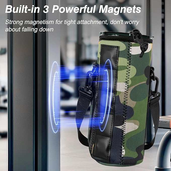 Nuovoware Water Bottle Carrier Bag,25oz/40oz/64oz Bottle Pouch Holder,Adjustable Shoulder Hand Strap 2 Pocket Sling Neoprene Sleeve Sports Accessories for Hiking Travelling Camping