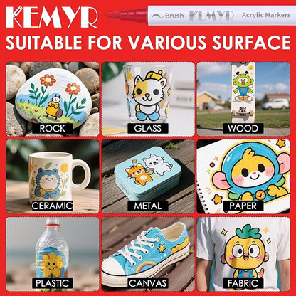 100 Colors Brush & Fine Tip Acrylic Paint Pens, Dual Tip Acrylic Paint Markers for Paper, Wood, Canvas, Stone, Rock, Glass, Fabric, DIY, Ceramic, Art Supplies for Adults Drawing