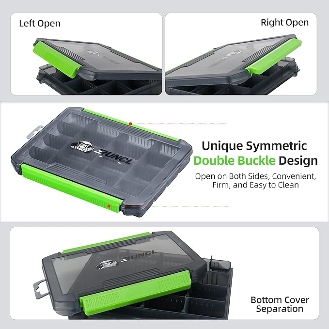 Fishing Tackle Box, Double Buckle Open Tackle Trays, Plastic Storage Parts Box with Removable Dividers for Saltwater, Freshwater, Fly Fishing, Christmas Gifts for Fisher, Dad, 1/2/4 Pack