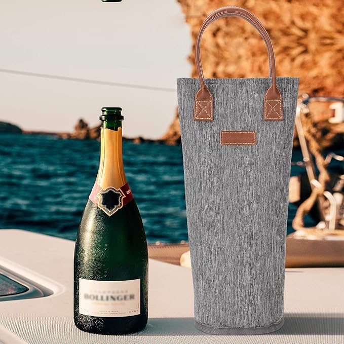ZORMY Single Bottle Insulated Wine Tote, 1 Bottle Wine Carrier Bag Padded Wine Cooler Perfect Wine Lover's or Wedding Gift-Grey