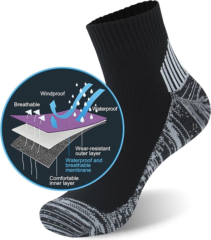 RANDY SUN Waterproof Socks, Unisex Hiking Wading Trail Running Kayaking Crew Socks