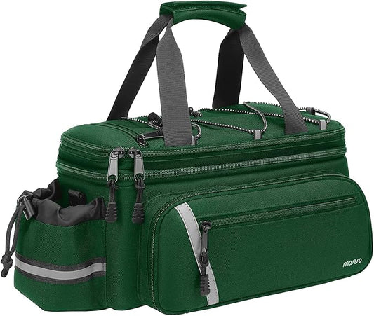 MOSISO Bike Rack Bag with Rain Cover, Bike Trunk Cooler Handag Insulated Bicycle Rear Seat Pouch with 2 Side Foldable Panniers, 8L Cycling Backseat Storage Cargo Saddle Shoulder Bag, Jungle Green