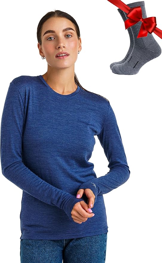Merino.tech Merino Wool Base Layer Women - 100% Merino Wool Heavyweight, Midweight, Lite Long Sleeve Thermal Shirt and Socks