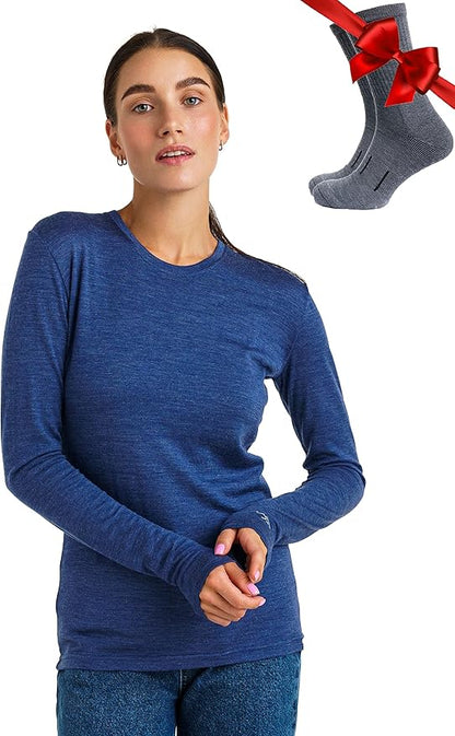 Merino.tech Merino Wool Base Layer Women - 100% Merino Wool Heavyweight, Midweight, Lite Long Sleeve Thermal Shirt and Socks