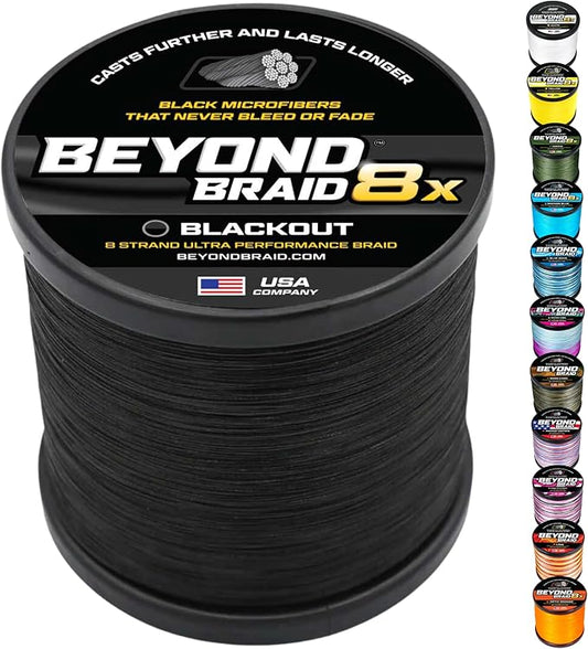 Beyond Braid Braided Fishing Line -Super Strong - Abrasion Resistant - No Stretch -Blue Camo, Moss Camo, White, Green, Pink, Blue, 4 Strand 8 Strand