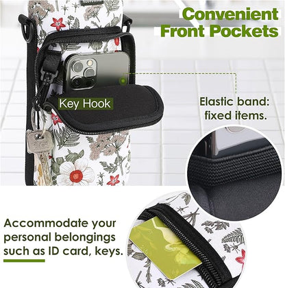 Nuovoware Water Bottle Carrier Bag,25oz/40oz/64oz Bottle Pouch Holder,Adjustable Shoulder Hand Strap 2 Pocket Sling Neoprene Sleeve Sports Accessories for Hiking Travelling Camping