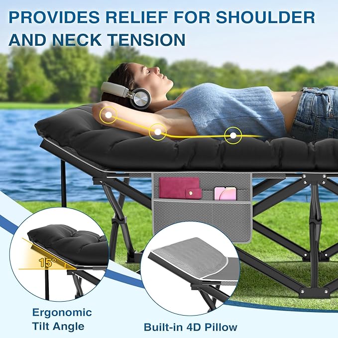 ZENPETIO Oversized XXL Folding Camping Cot, Heavy Duty Sleeping Cot for Adults with Mattress and Pillow, Portable Cot Bed with Carry Bag for Outdoor Camp Travel Home Guest Office, 78x32x18