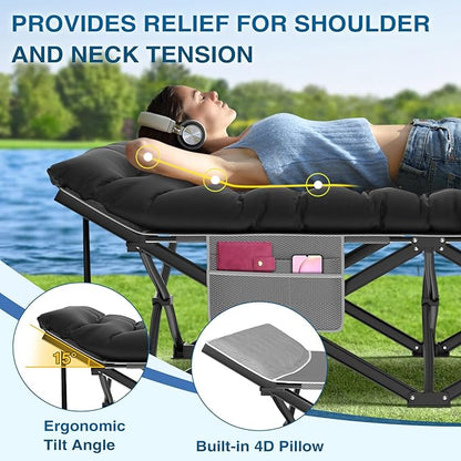 ZENPETIO Oversized XXL Folding Camping Cot, Heavy Duty Sleeping Cot for Adults with Mattress and Pillow, Portable Cot Bed with Carry Bag for Outdoor Camp Travel Home Guest Office, 78x32x18