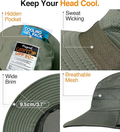 GearTOP Safari Hat for Men Sun Hats for Women UV Protection UPF 50+ Fishing, Gardening, Hiking Hat (22-23 1/2")