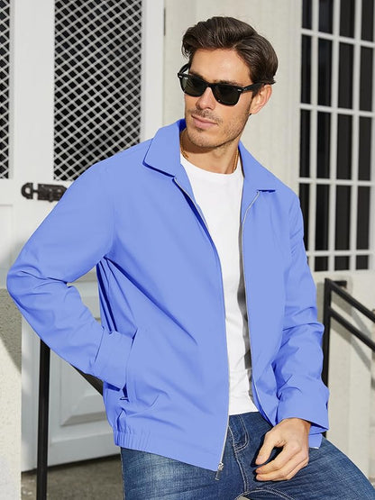TACVASEN Mens Lightweight Windbreaker Full Zip Up Laydown Collar Jackets Light Casual Coat with Zip Pockets