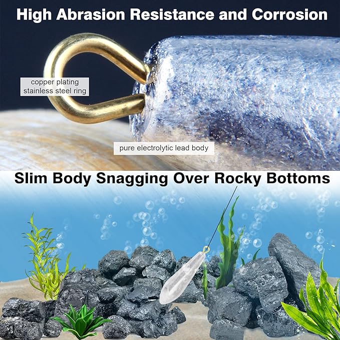 AMYSPORTS Drop Shot Fishing Weights Kit Lead Freshwater Fishing Sinkers Bass Casting Removable Fishing Weights Saltwater Streamlined